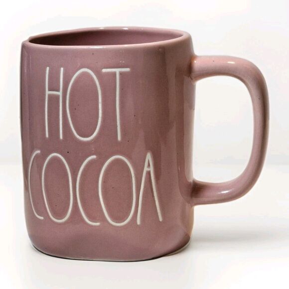 New Rae Dunn Pink HOT COCOA Mug Double Sided with Gingerbread Man - Picture 1 of 7
